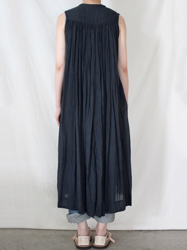 Loose Sleeveless Pleated See-Through Round-Neck Midi Dresses