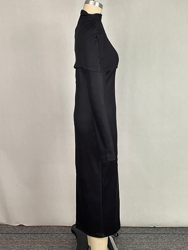 Bodycon Capelet Flower Print Mock Neck Midi Dresses