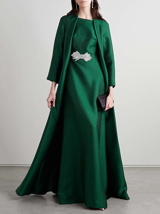 Long Sleeves Loose Embroidered Solid Color Evening Dresses