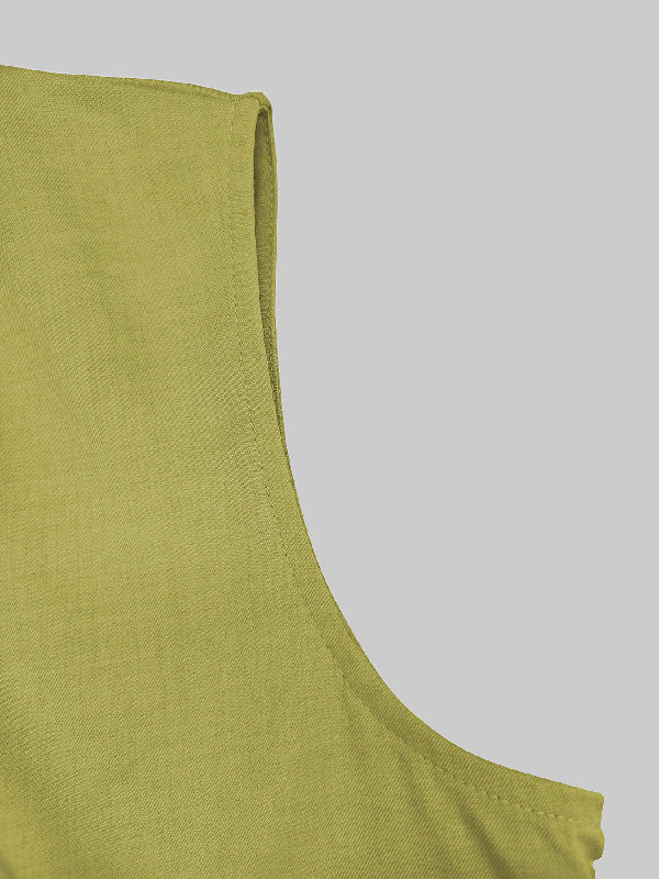 A-Line Loose Pleated Pockets Split-Joint Zipper Round-Neck Maxi Dresses