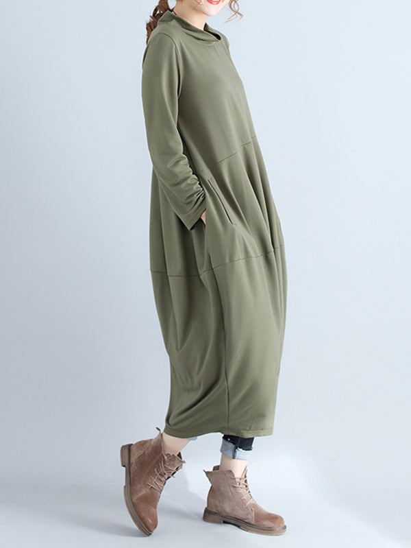 Casual Loose Plus Size Solid Color Hooded Midi Dresses