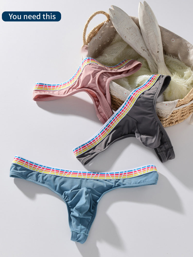 3 Pack Men's Ice Silk Middle-Rise Summer Thongs