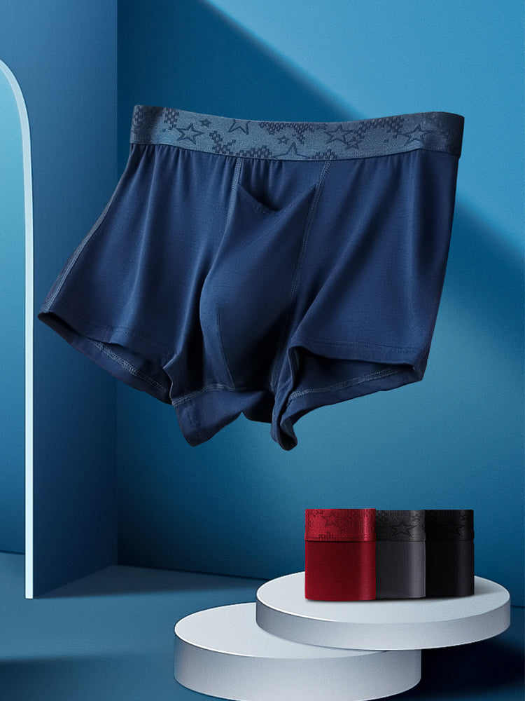 4 Pack Men's Solid Color Separation Pouch Style Separated Breathable Rayon Trunks