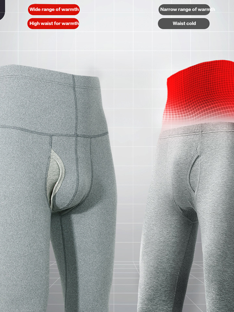 Men's High Waist Plus Fleece Cotton Warm Pants with  with Fly