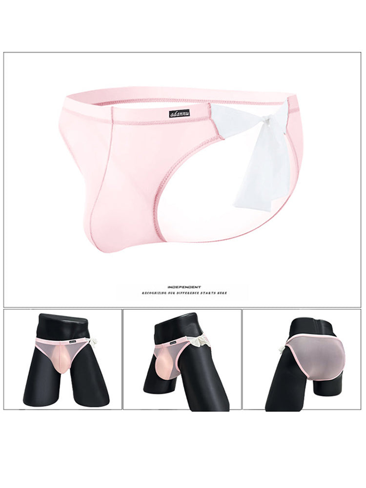 Men's Sexy Translucent Lace-up Briefs with Unfastened U-shaped Large Pouch