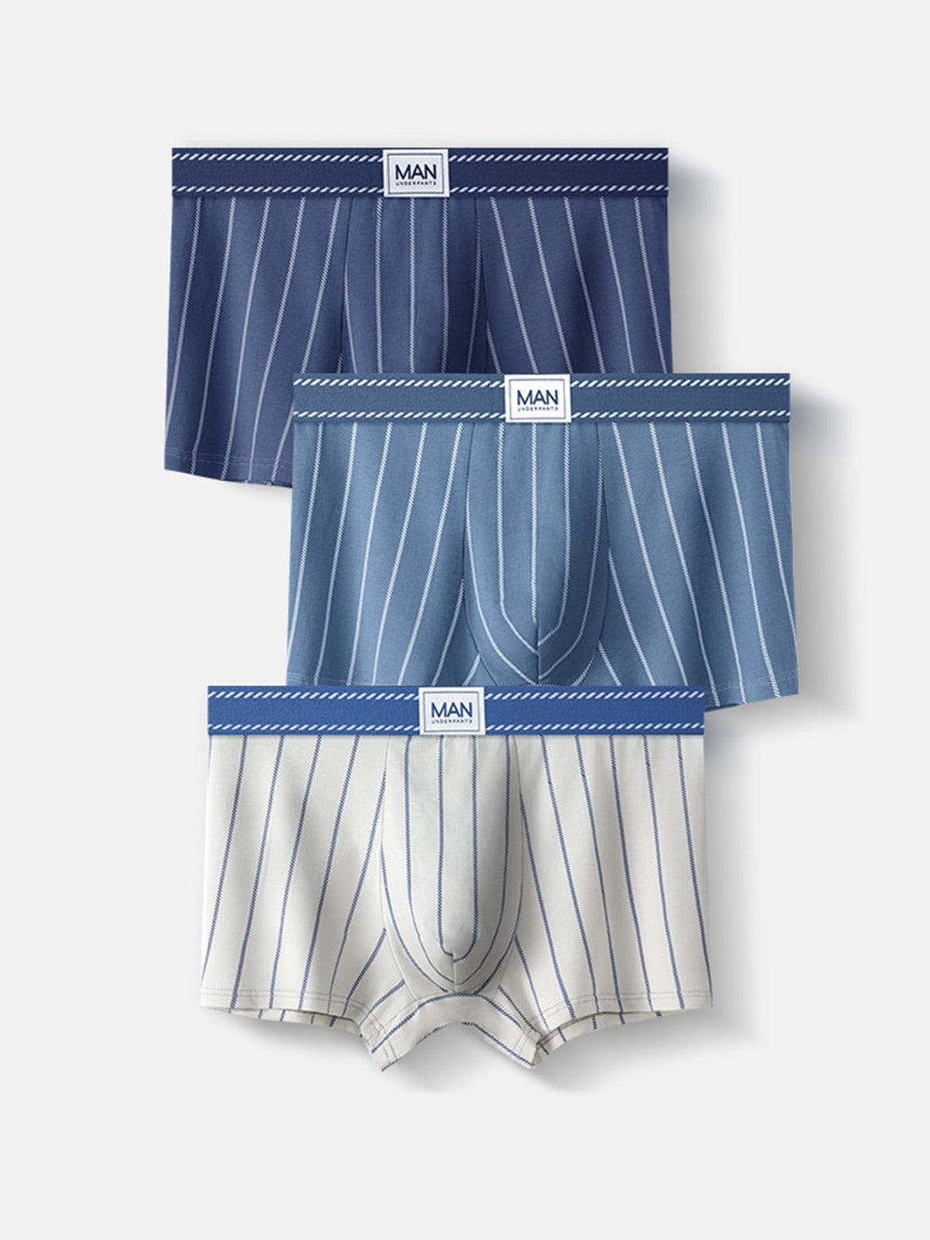 3 Pack Men's Striped Cotton Blend Trunks