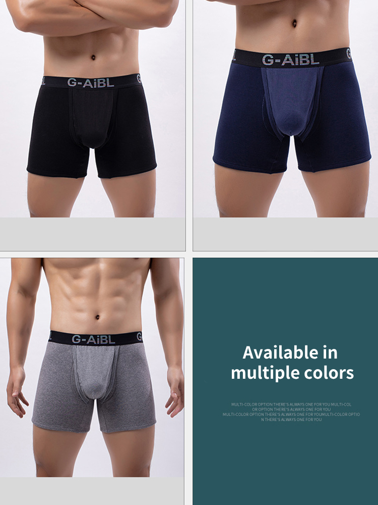 2 Pack Men's Solid Color Bullet Separated U-Pocket Plush Boxer Briefs