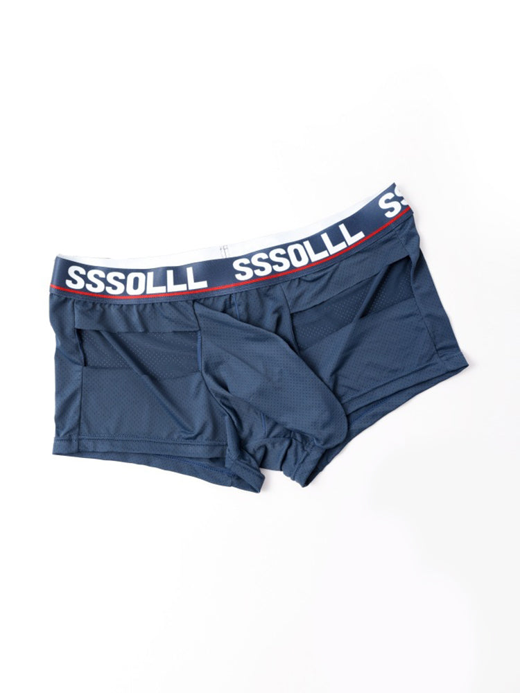 3 Pack Men's Mid-Rise Ice Silk Hollow-Out Trunks