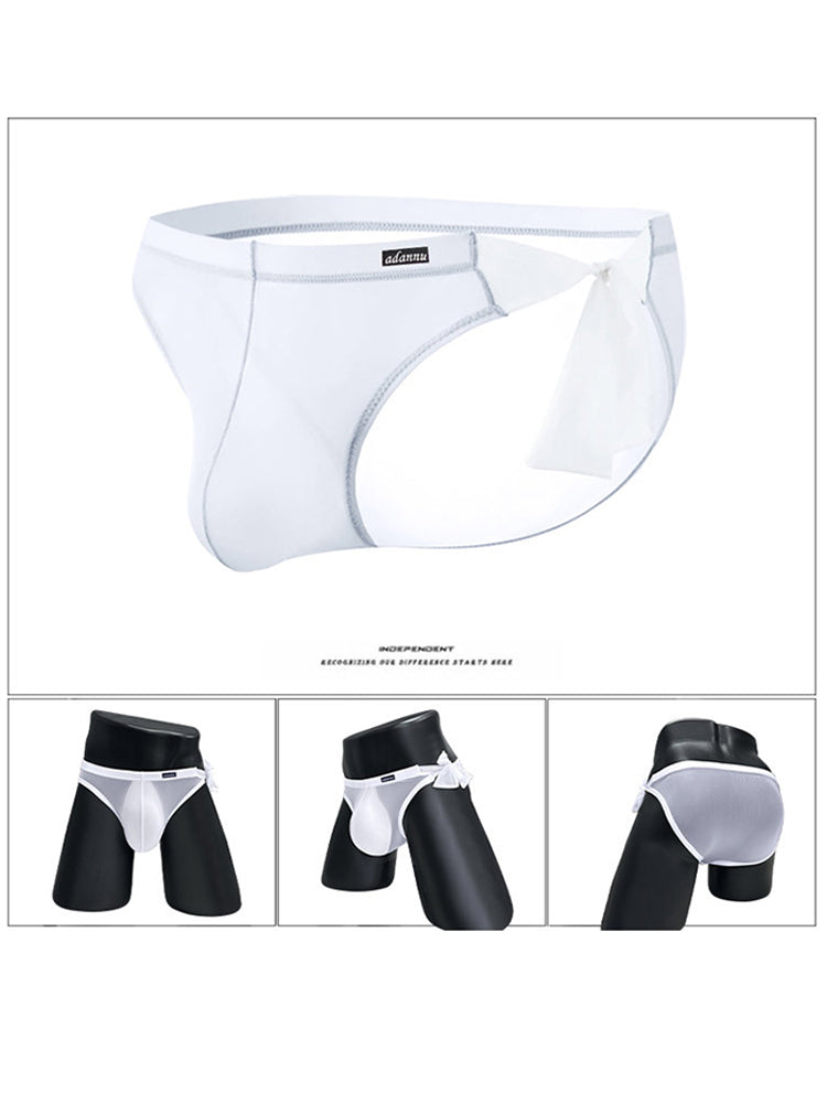 Men's Sexy Translucent Lace-up Briefs with Unfastened U-shaped Large Pouch