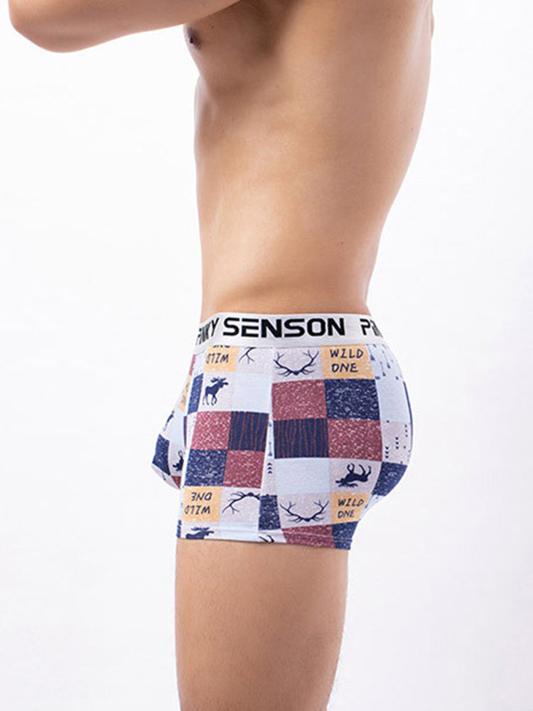 4 Pack Men's Checkered Pattern Cotton Trunks