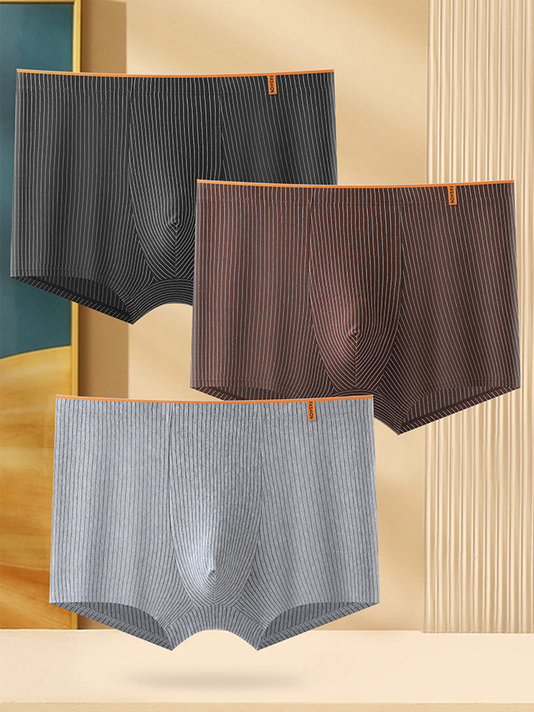 4 Pack Men's Striped Printed Breathable Cotton Trunks