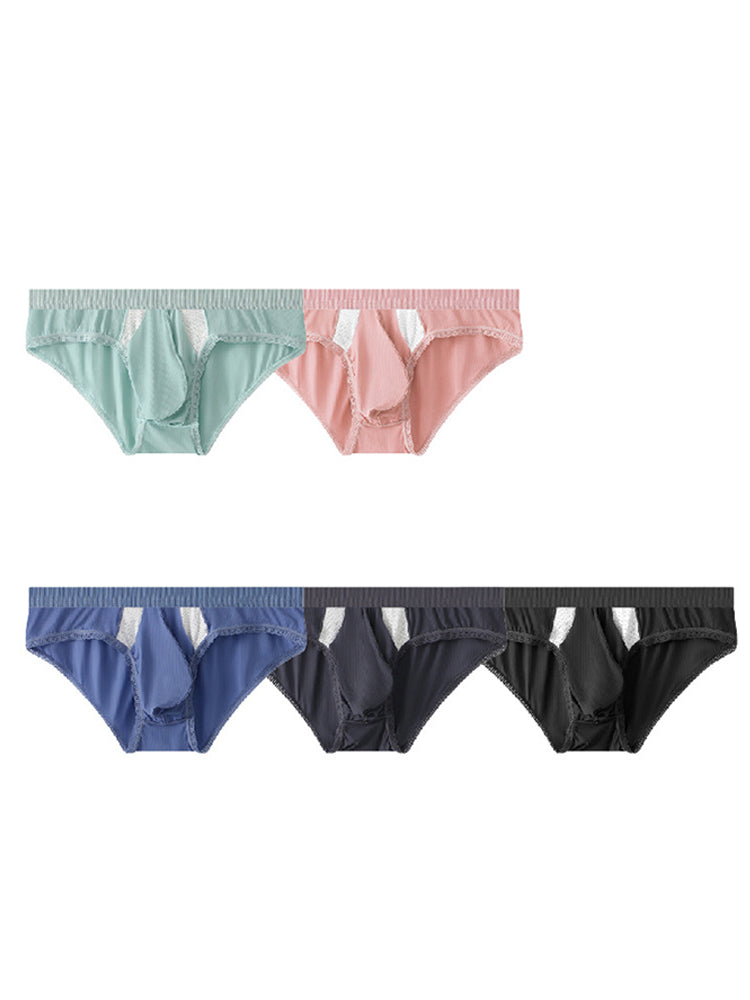 3 Pack Men's Low-Rise Ice Silk High-Stretch U-Convex Large Pouch Briefs