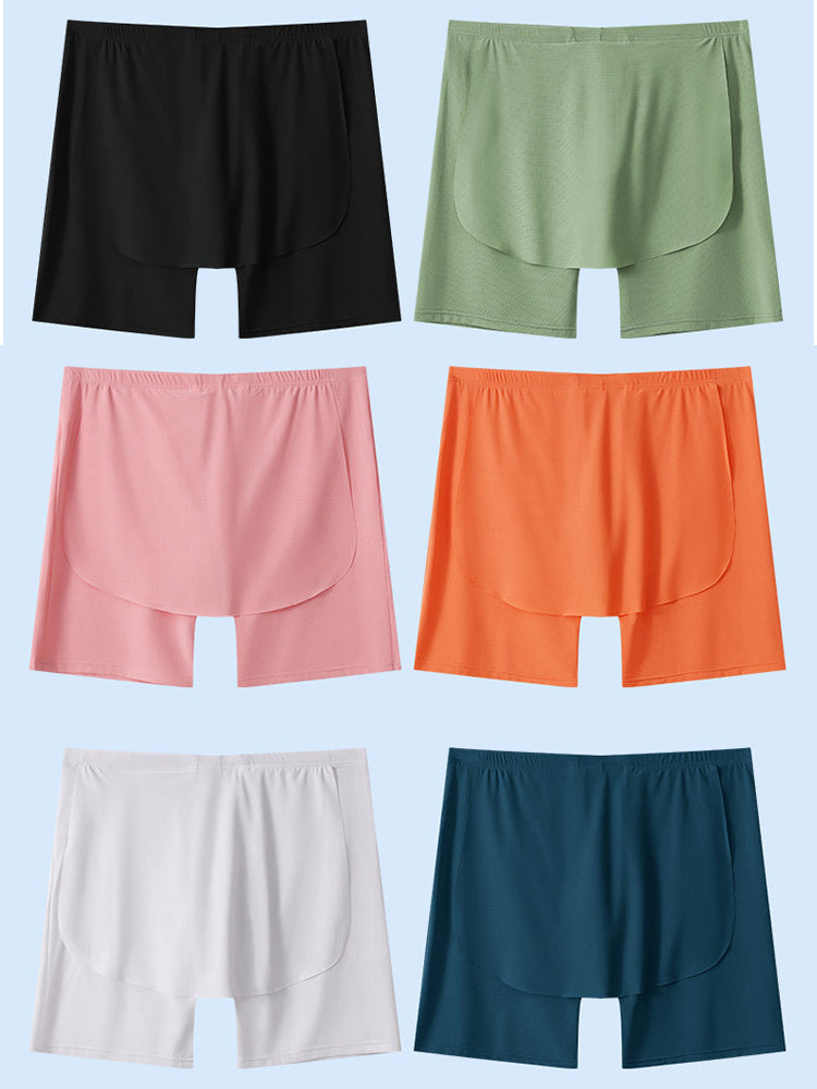 Men's Ice Silk Raised Opening Culottes Mesh Plus Length Boxer Briefs