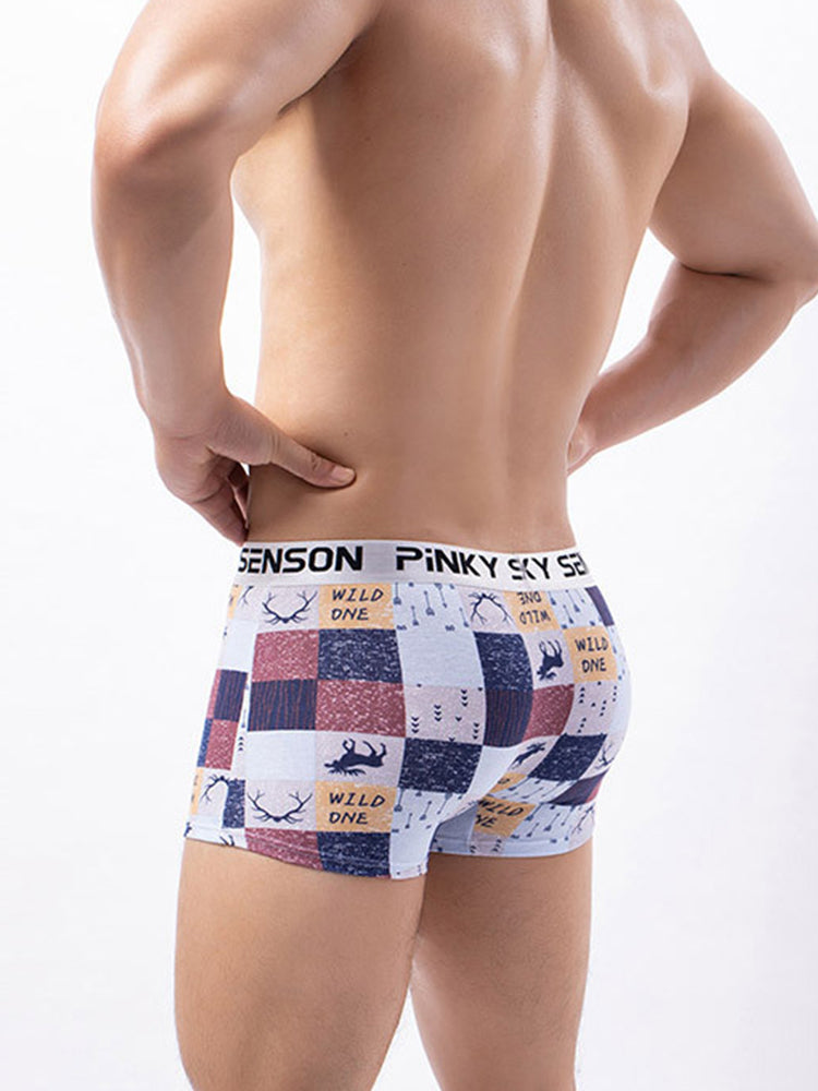 4 Pack Men's Checkered Pattern Cotton Trunks