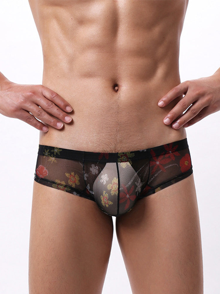4-pack Men's Lace Print Sheer Mesh Bohemian Boxer Briefs