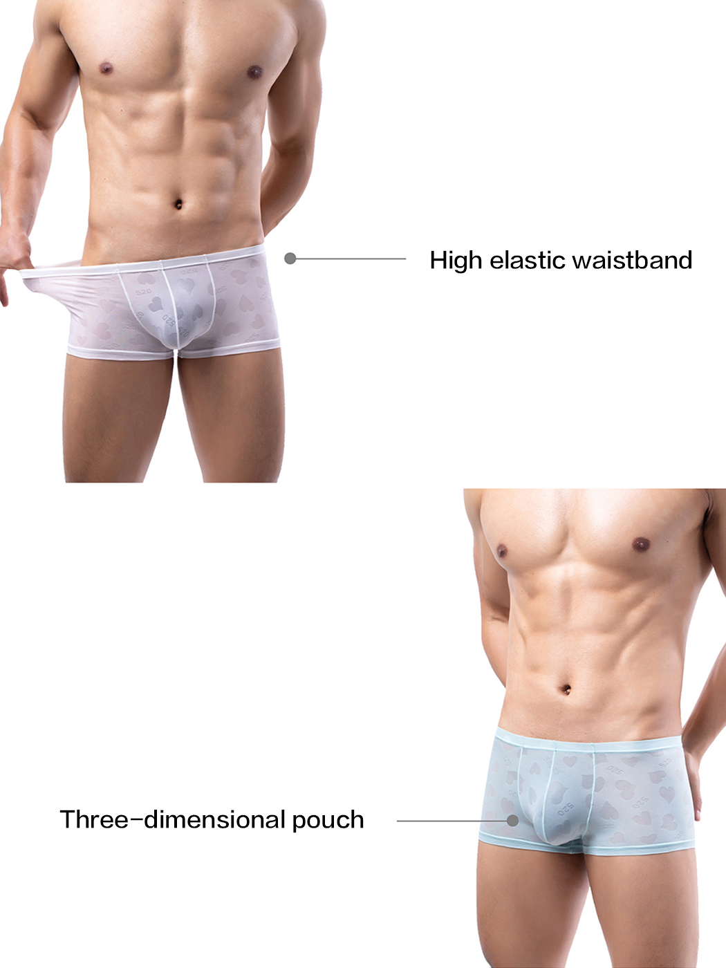 3- Pack Men's Sexy Heart Mesh Trunks