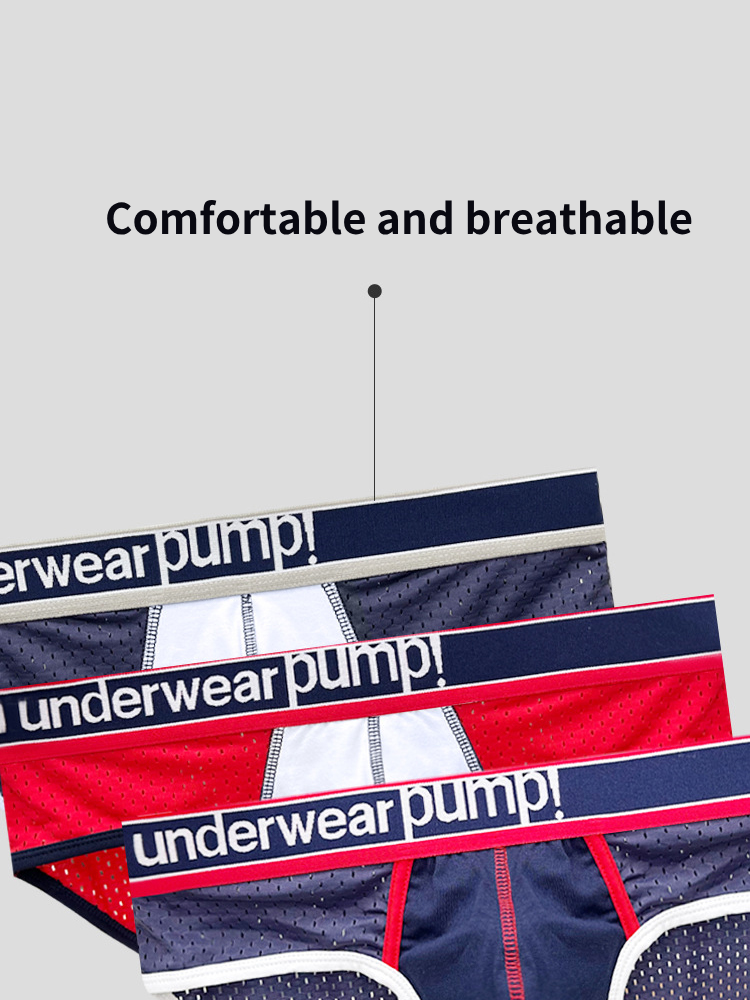 2 Pack Men's Breathable Mesh Comfortable U-convex Large Pouch Sports Briefs