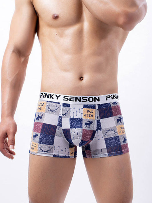 4 Pack Men's Checkered Pattern Cotton Trunks