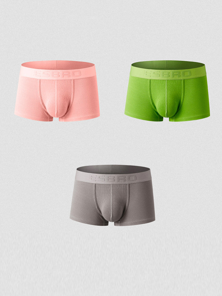 2 Pack Men's Single-Layer U-Pouch Ribbed Sweat-Absorbing Breathable Trunks