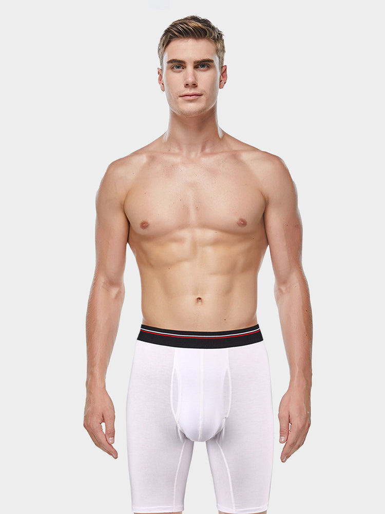 2 Pack Men's Long High Waist Cotton Sports Anti-friction Leg Boxer Briefs