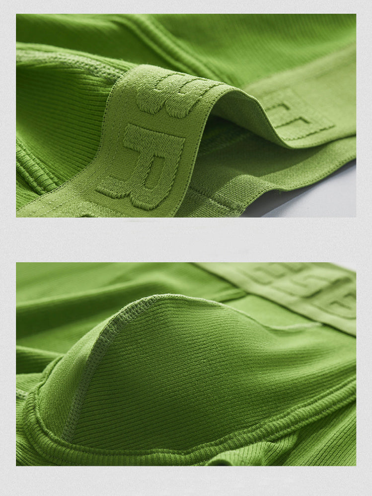 2 Pack Men's Single-Layer U-Pouch Ribbed Sweat-Absorbing Breathable Trunks