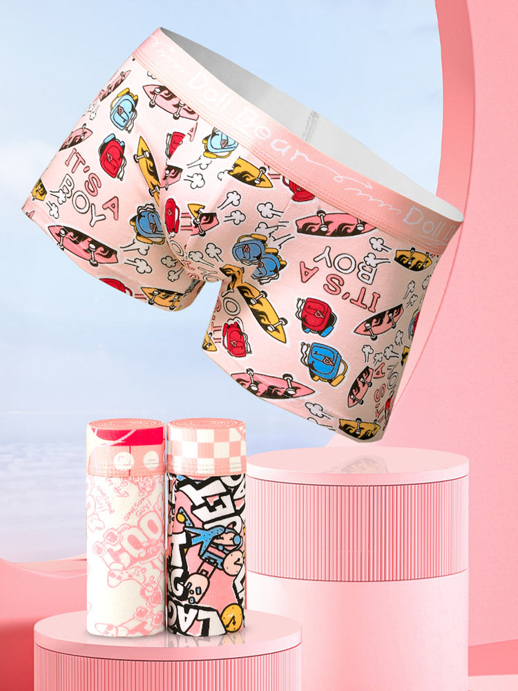 4 Pack Men's Cartoon Cotton Anti-Bacterial Boxer Briefs