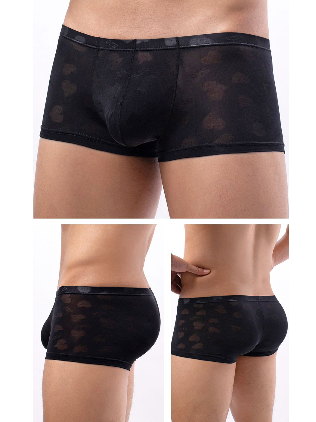 4 Pack Men's Sexy Heart Mesh Trunks