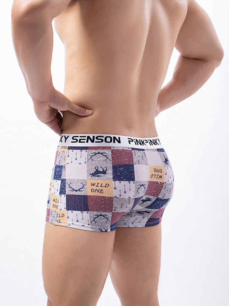 4 Pack Men's Checkered Pattern Cotton Trunks