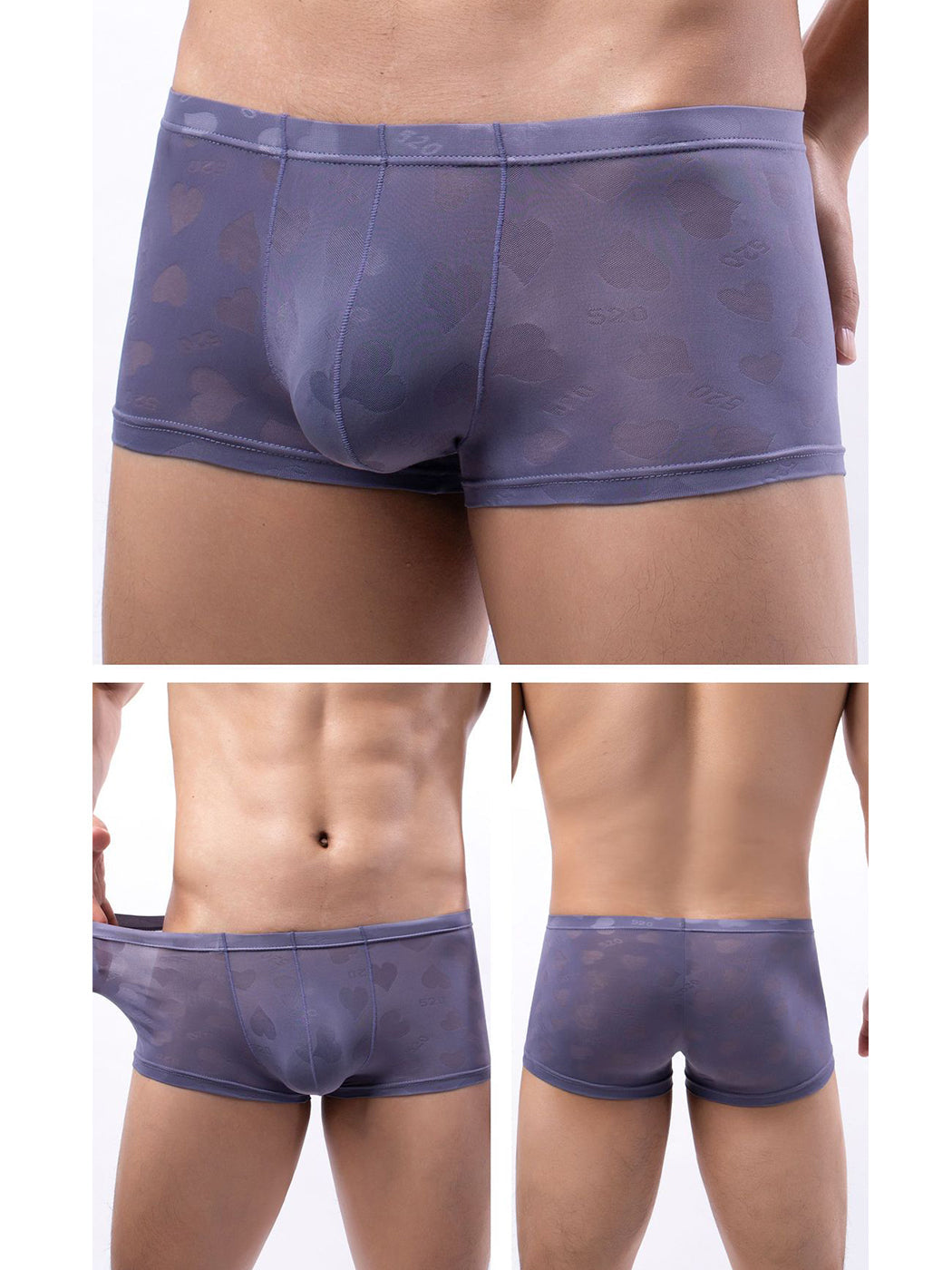 4 Pack Men's Sexy Heart Mesh Trunks