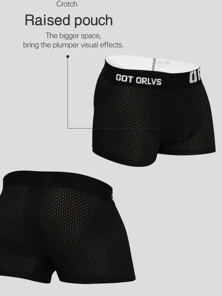 2 Pack Men's Sexy Transparent Seamless Mesh Solid Color Breathable Trunks & Bikini