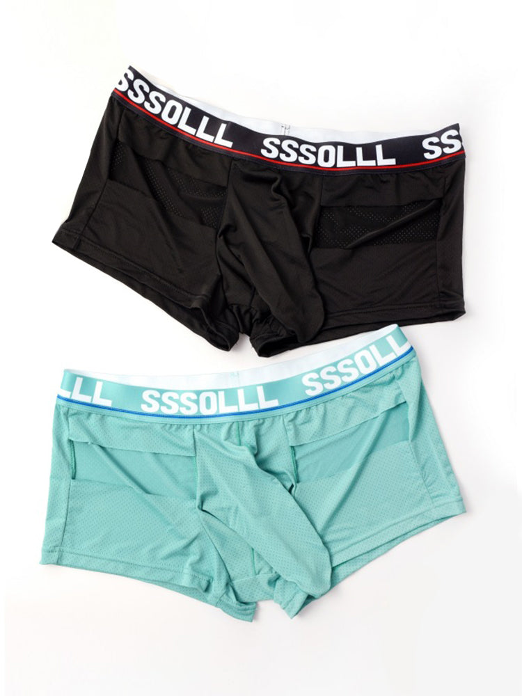 3 Pack Men's Mid-Rise Ice Silk Hollow-Out Trunks