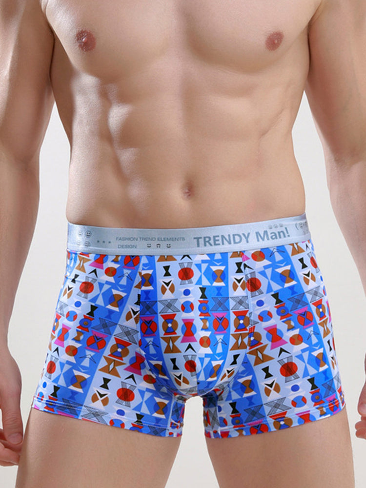 Men's Ice Silk Sexy Breathable Printed Boxers Briefs
