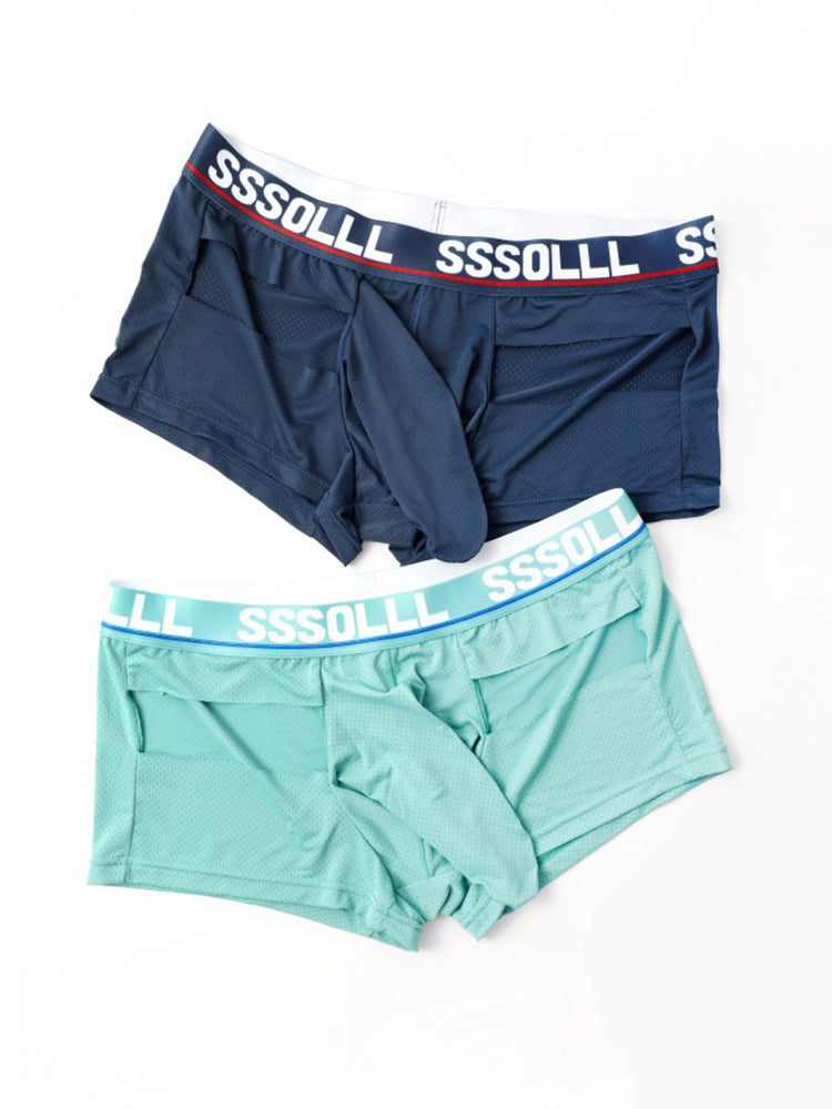 3 Pack Men's Mid-Rise Ice Silk Hollow-Out Trunks