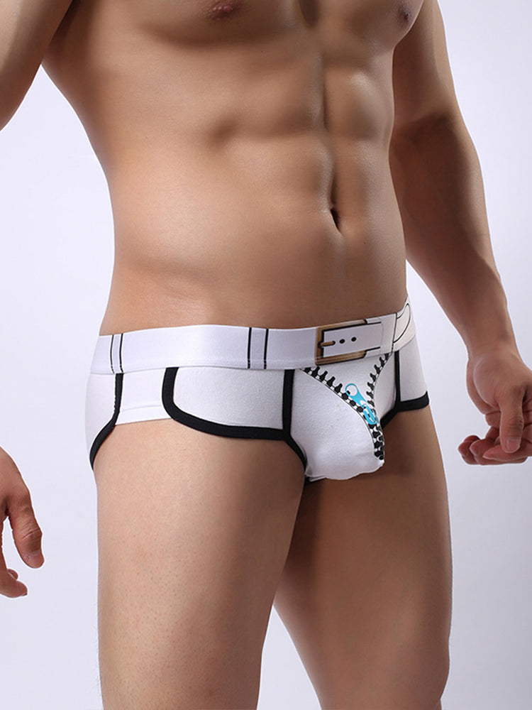 Zipper Belt Printed Cotton Pouch Briefs