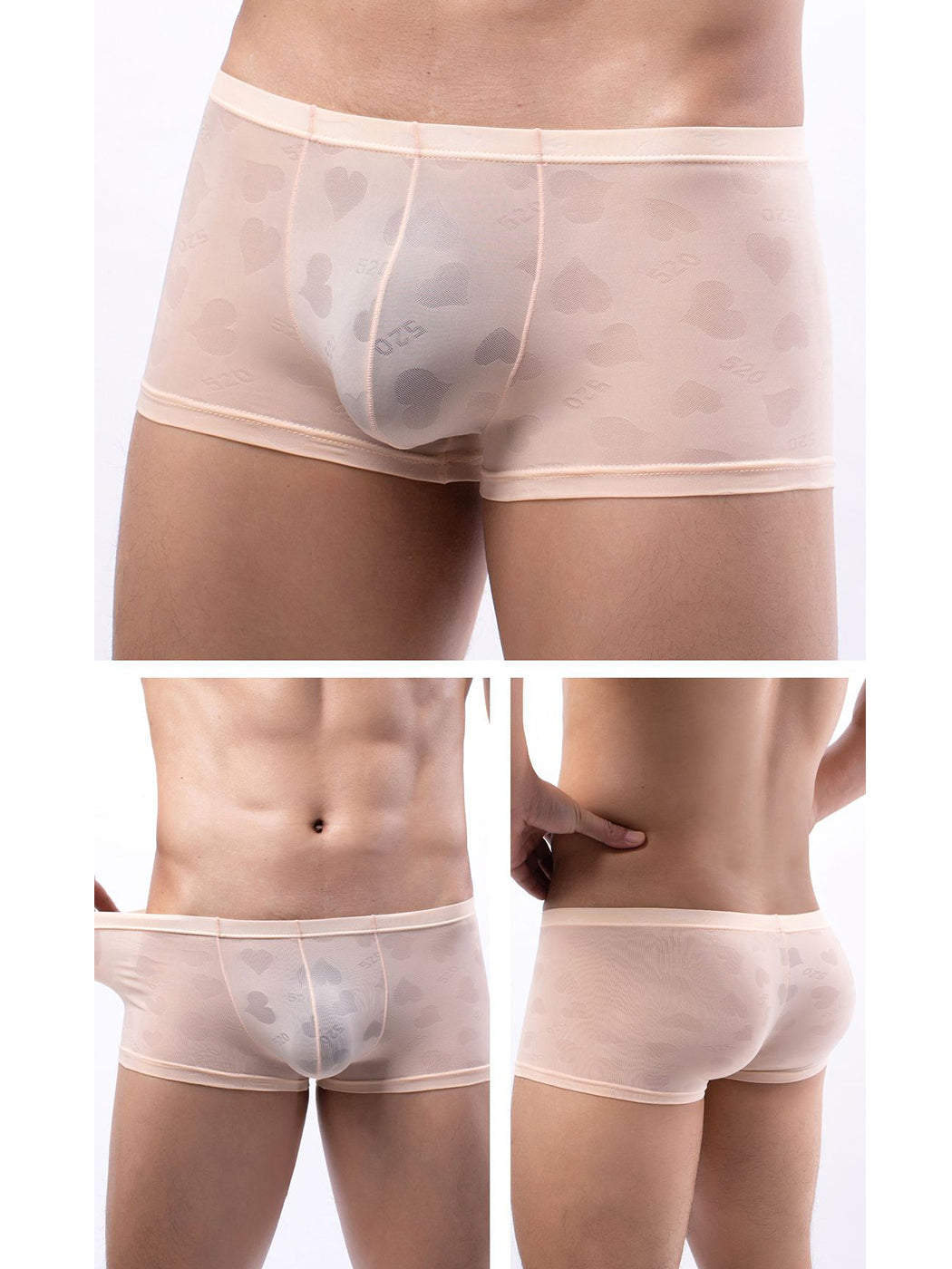 4 Pack Men's Sexy Heart Mesh Trunks