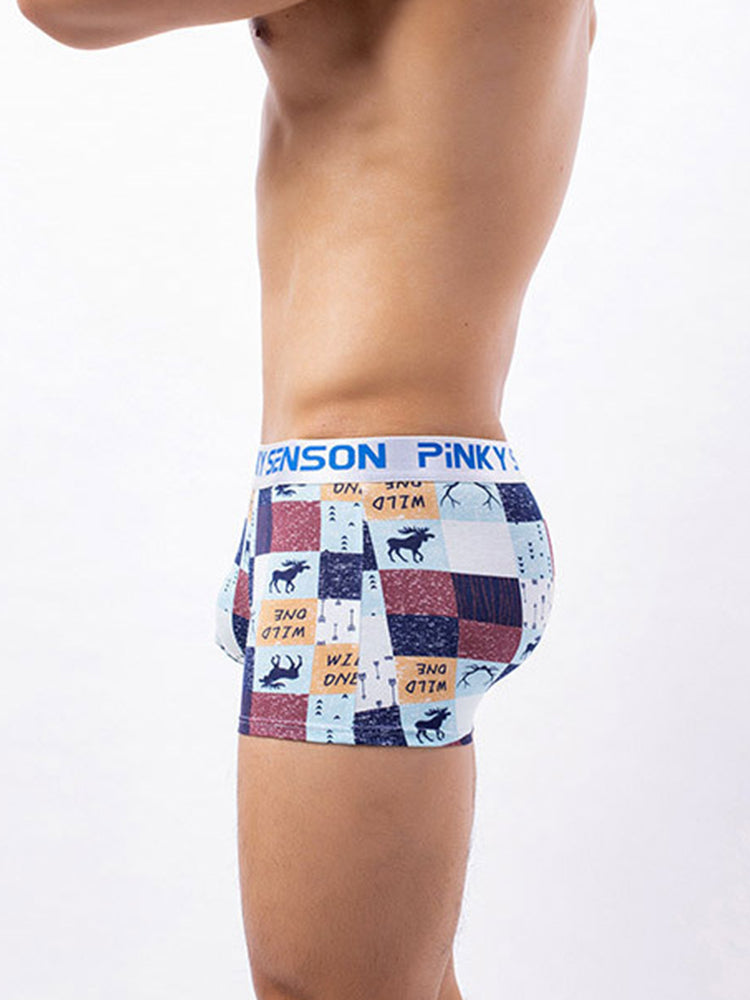4 Pack Men's Checkered Pattern Cotton Trunks