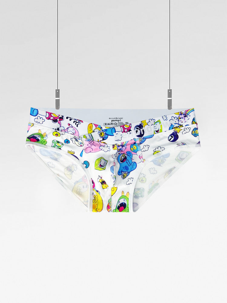 2 Pack Men's Playful Cartoon No-Tag Comfortable and Breathable Briefs