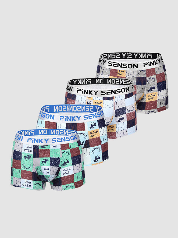 4 Pack Men's Checkered Pattern Cotton Trunks