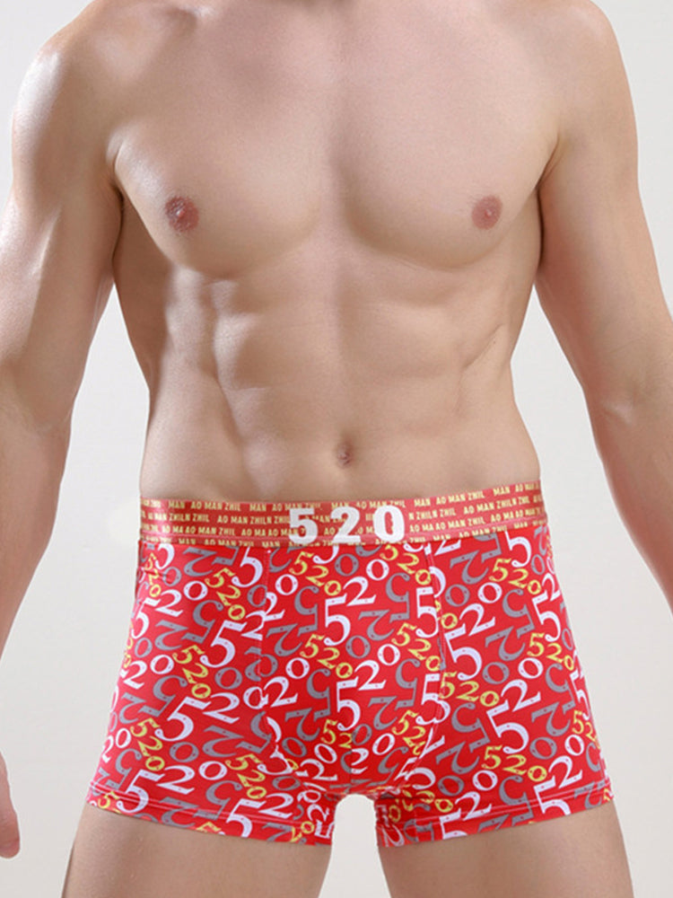 Men's Ice Silk Sexy Breathable Printed Boxers Briefs