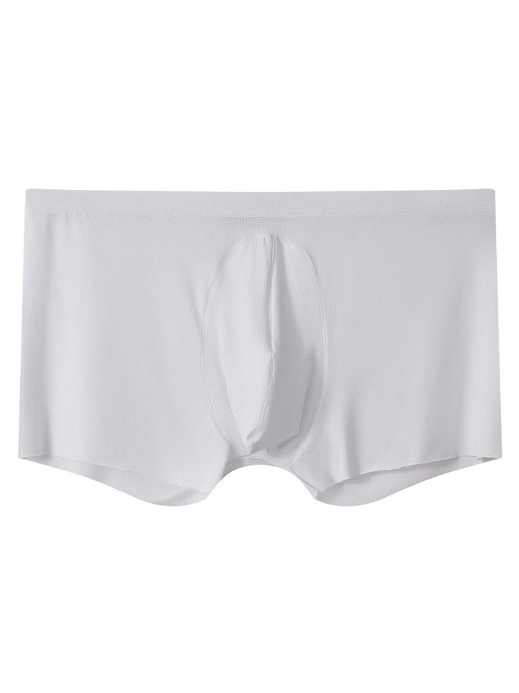 3 Pack Men's Ice Silk Mesh Large Pouch Solid Color Sexy Trunks