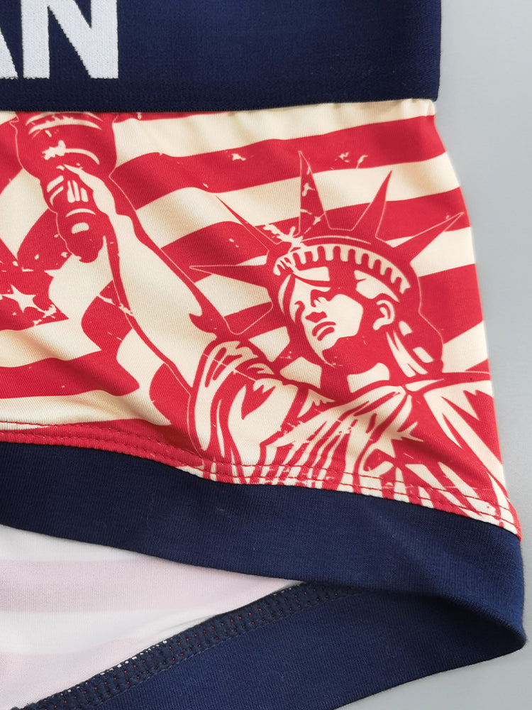 2 Pack Men's Statue of Liberty Print Comfortable and Breathable Trunks