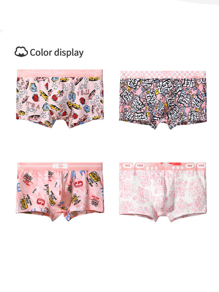 4 Pack Men's Cartoon Cotton Anti-Bacterial Boxer Briefs