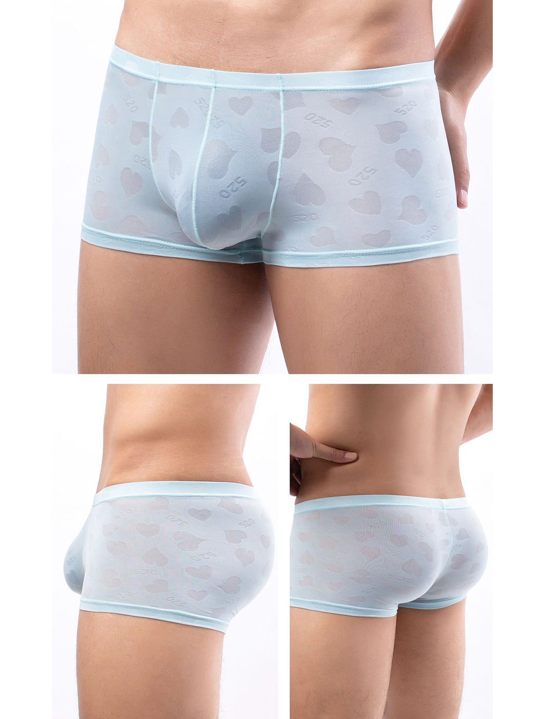 4 Pack Men's Sexy Heart Mesh Trunks