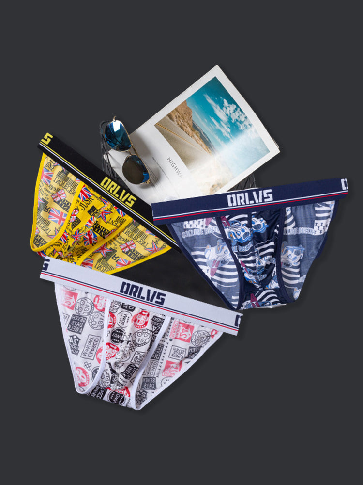 2 Pack Men's Breathable Ice Silk High-Cut Printed Bikini