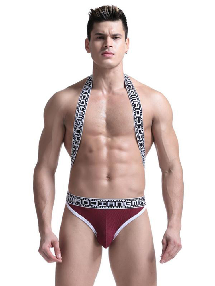 Men's Sexy Mesh U-convex Large Pouch Breathable Vest One-piece Suspender T-back