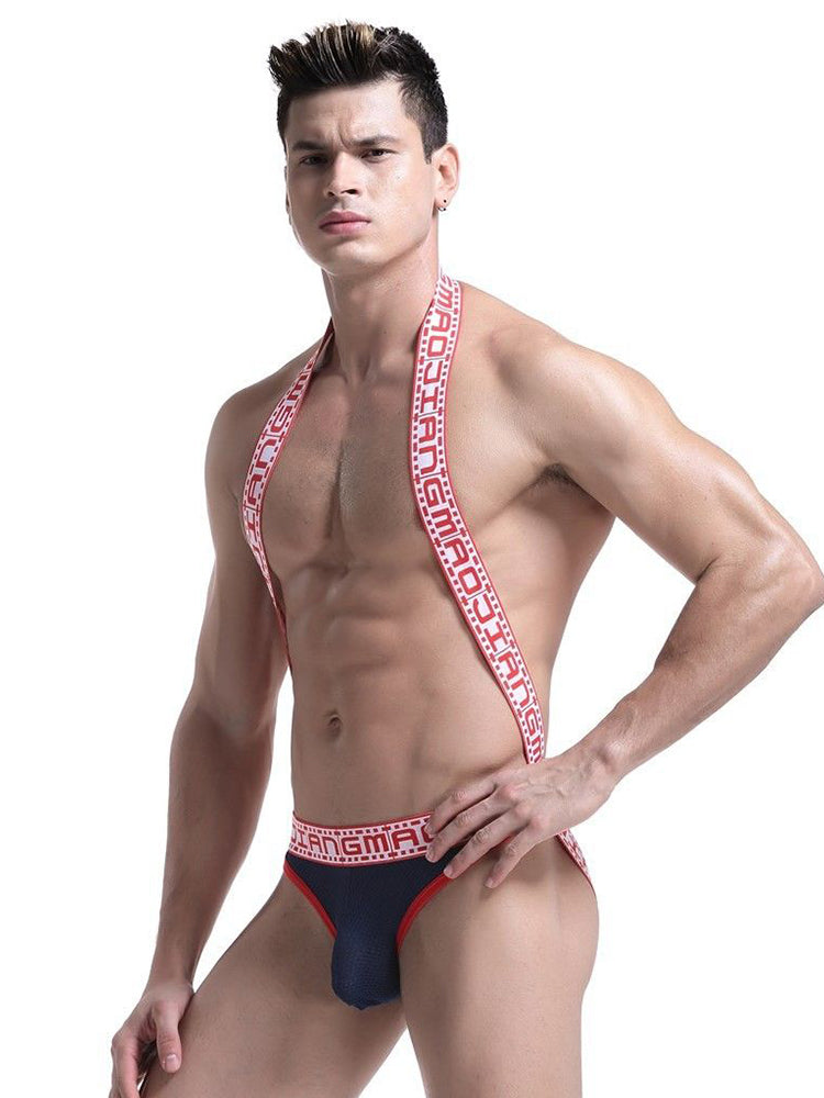 Men's Sexy Mesh U-convex Large Pouch Breathable Vest One-piece Suspender T-back