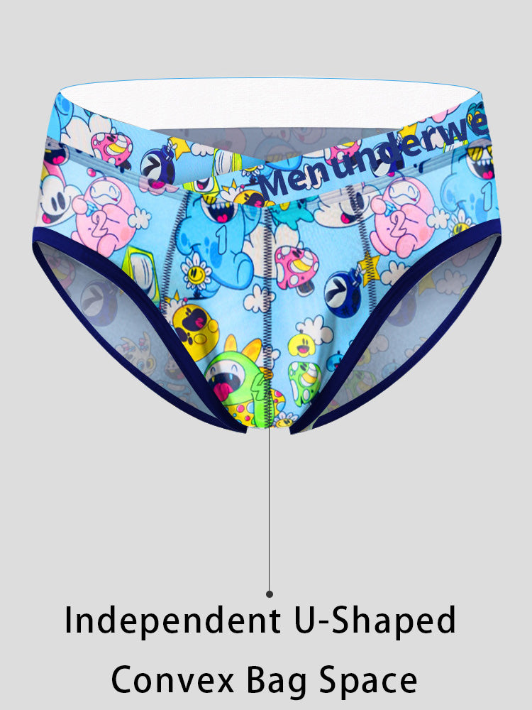 2 Pack Men's Playful Cartoon No-Tag Comfortable and Breathable Briefs