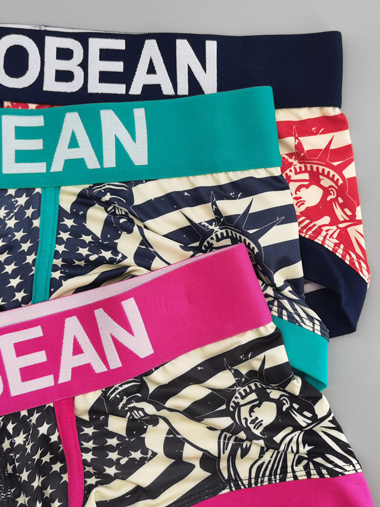 2 Pack Men's Statue of Liberty Print Comfortable and Breathable Trunks