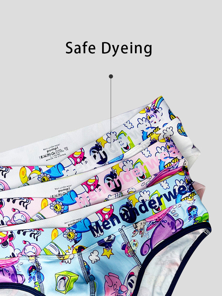 2 Pack Men's Playful Cartoon No-Tag Comfortable and Breathable Briefs