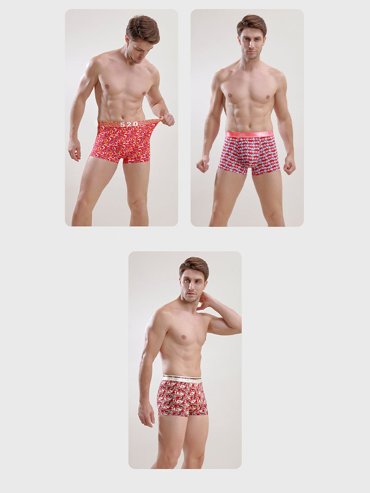 Men's Ice Silk Sexy Breathable Printed Boxers Briefs